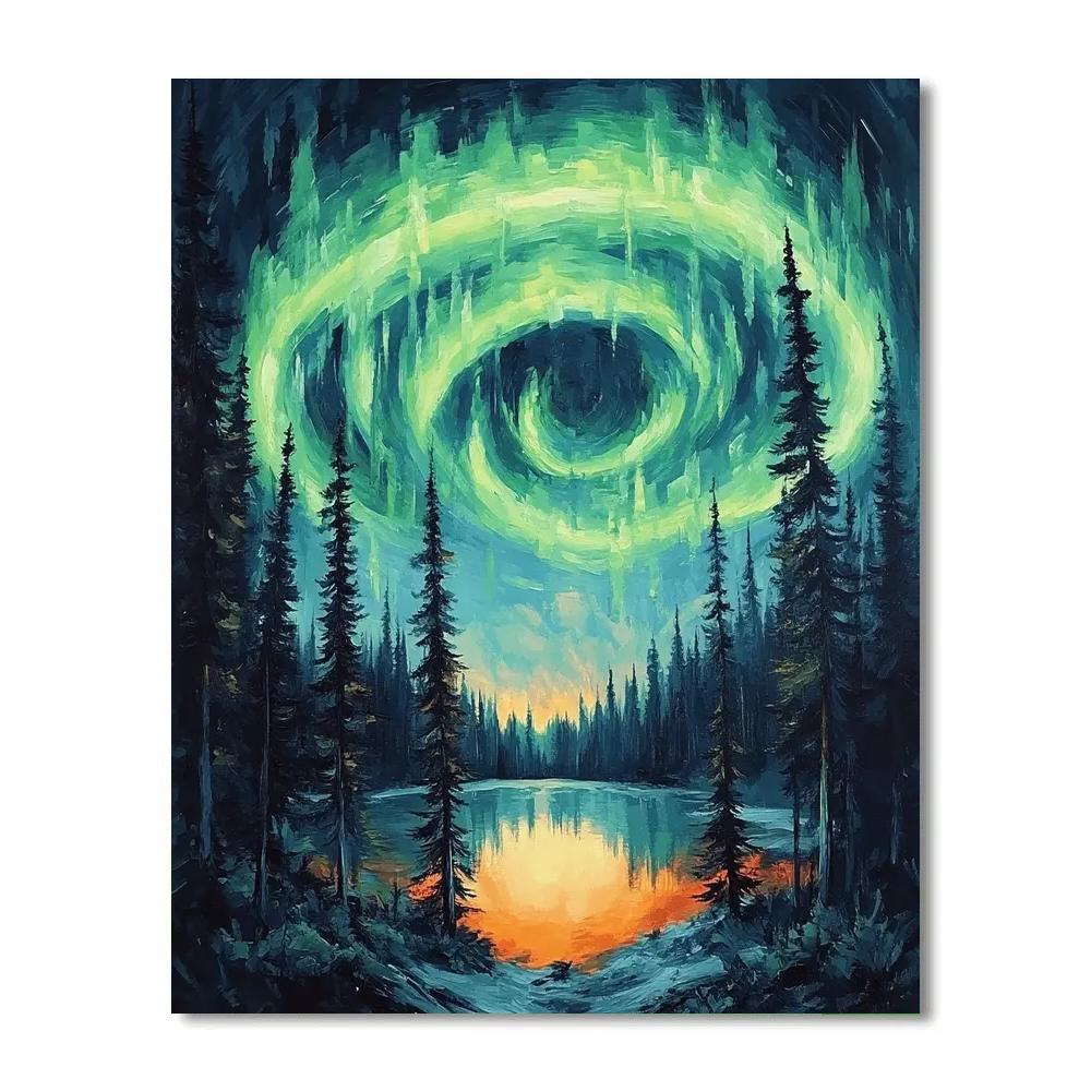 Edvard Munch Inspired Aurora Storm In A Silent Pine Basin Painting by numbers kit