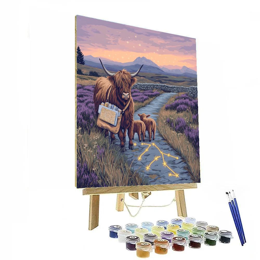 Celestial Map Highland Cow Herding painting number kit