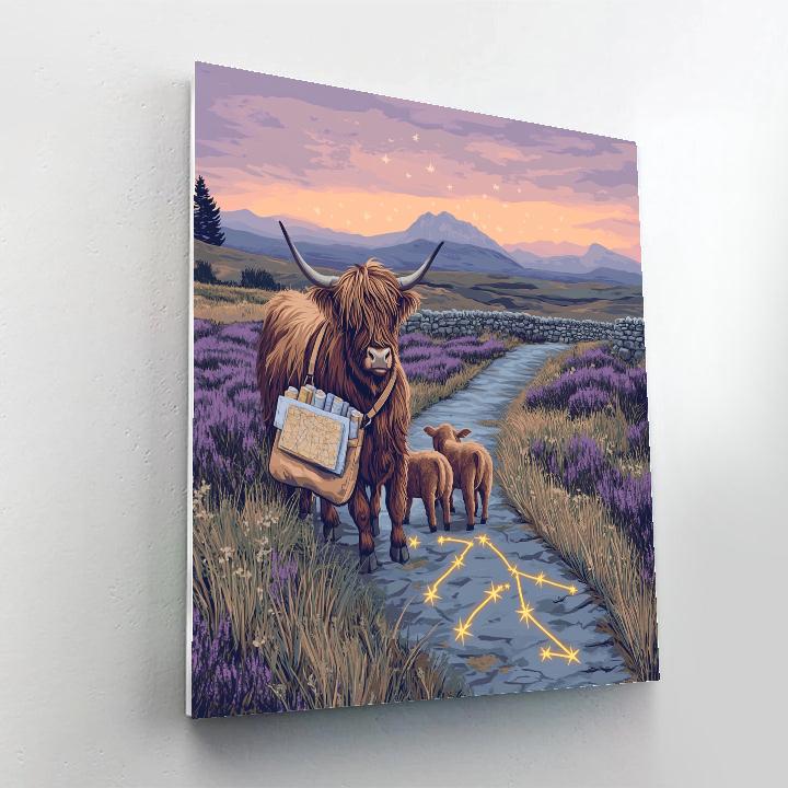 Celestial Map Highland Cow Herding painting number kit
