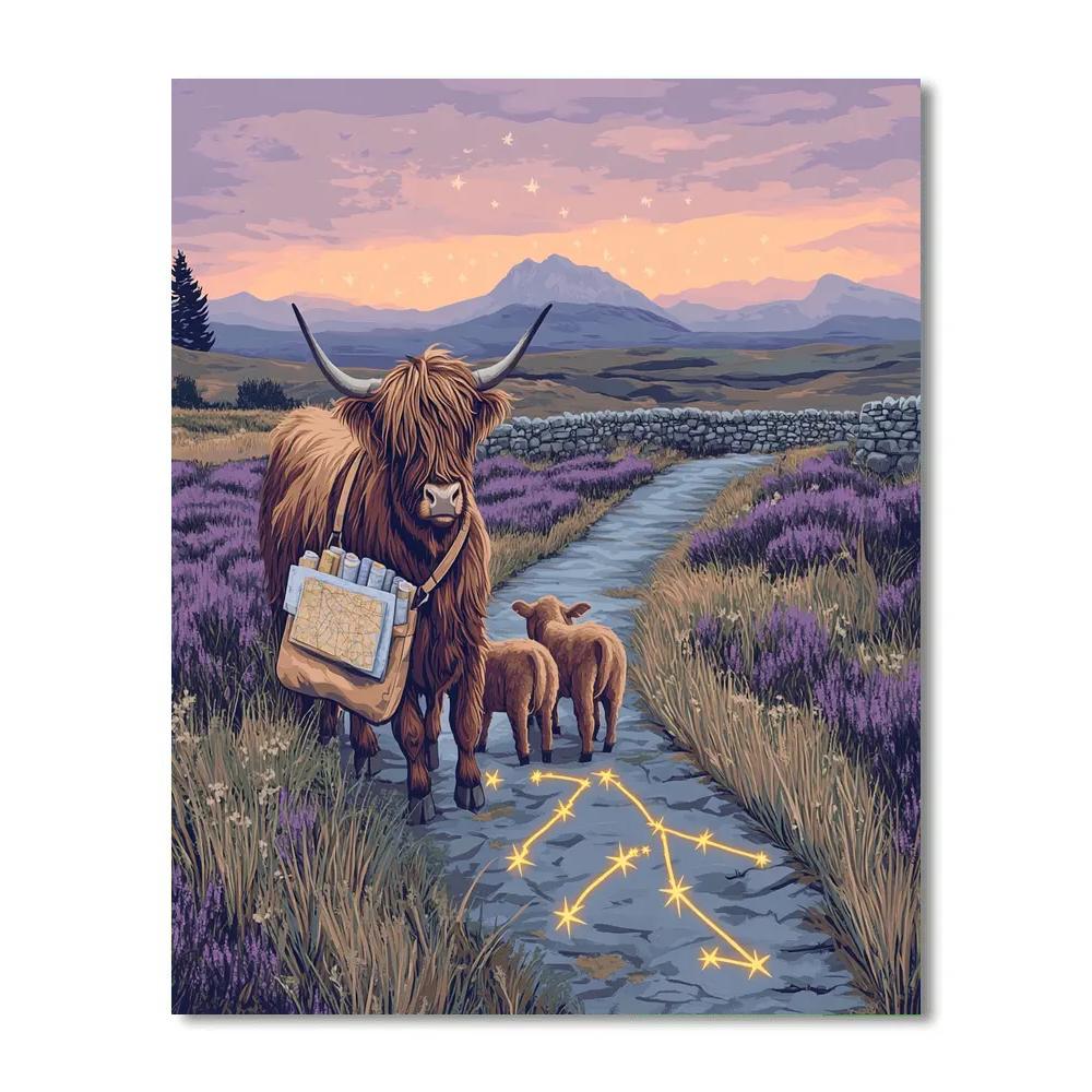 Celestial Map Highland Cow Herding painting number kit