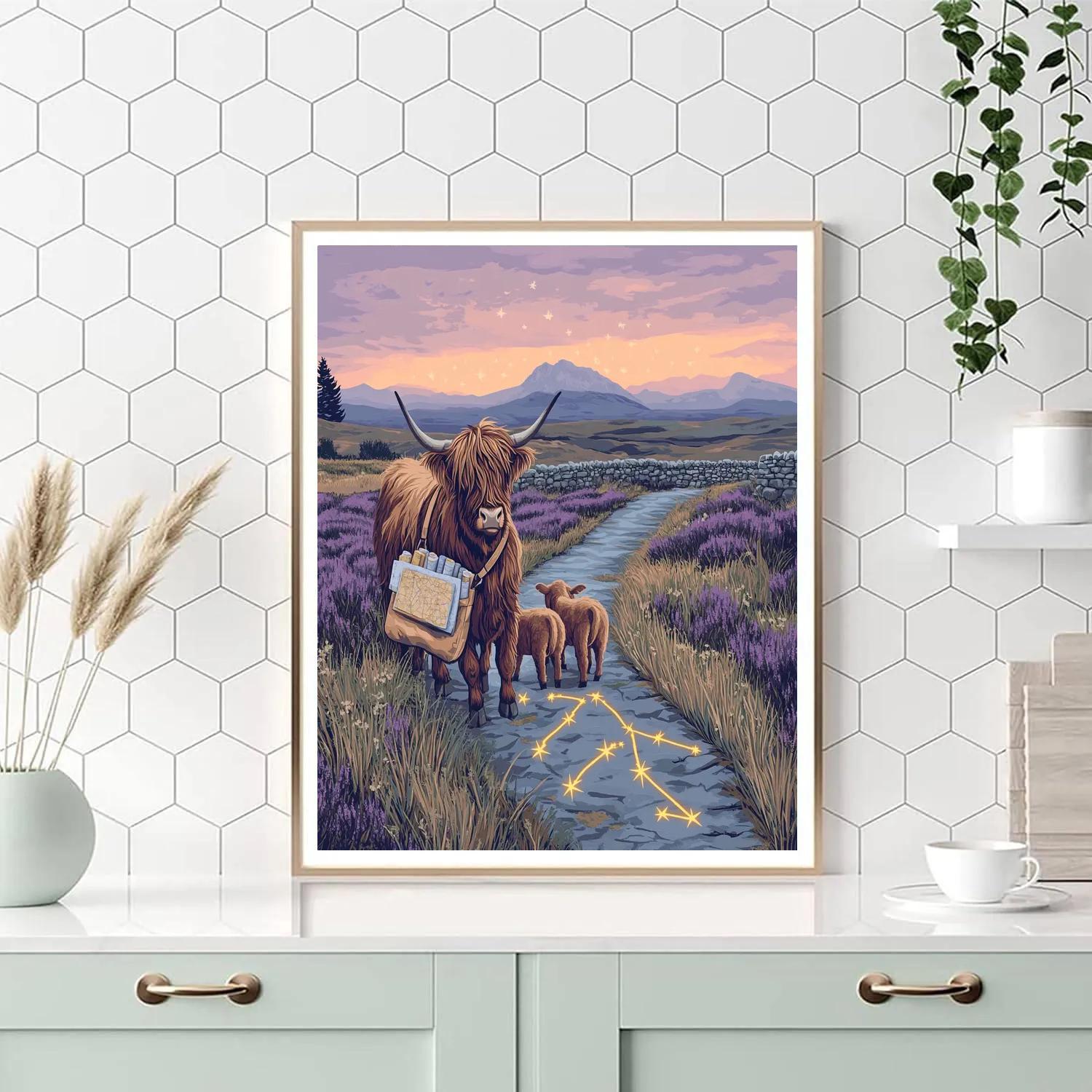 Celestial Map Highland Cow Herding painting number kit
