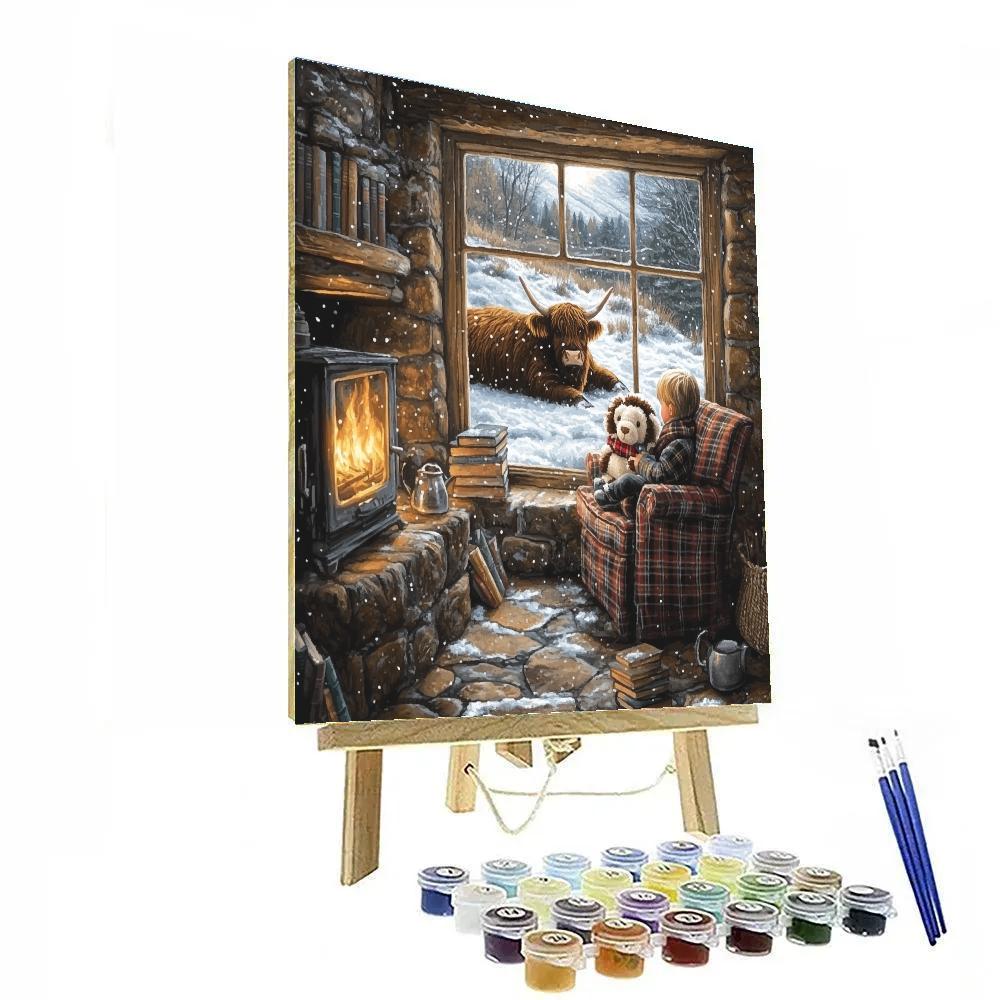 Storytime Hearth With Highland Cow Plush Paint by numbers kits