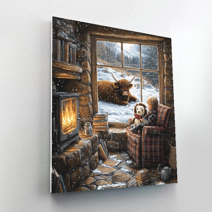 Storytime Hearth With Highland Cow Plush Paint by numbers kits