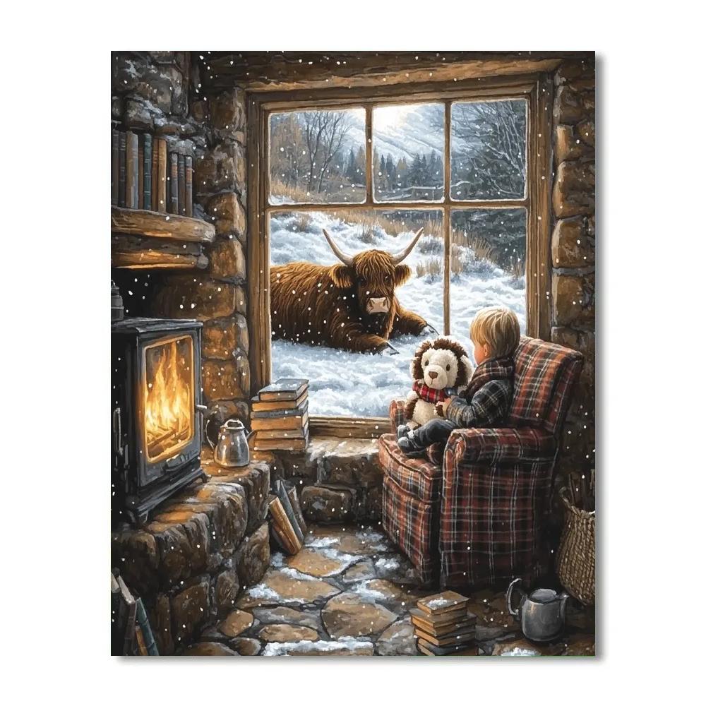 Storytime Hearth With Highland Cow Plush Paint by numbers kits