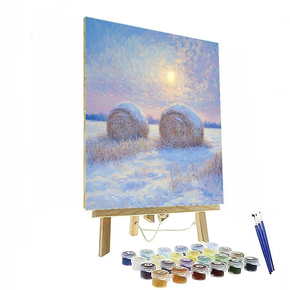 Claude Monet Inspired Lunar Halo Over Winter Haystacks painting number kit