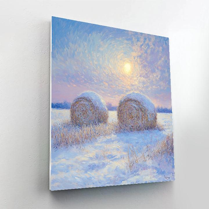 Claude Monet Inspired Lunar Halo Over Winter Haystacks painting number kit