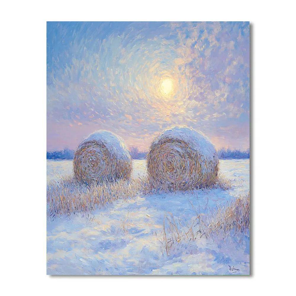 Claude Monet Inspired Lunar Halo Over Winter Haystacks painting number kit