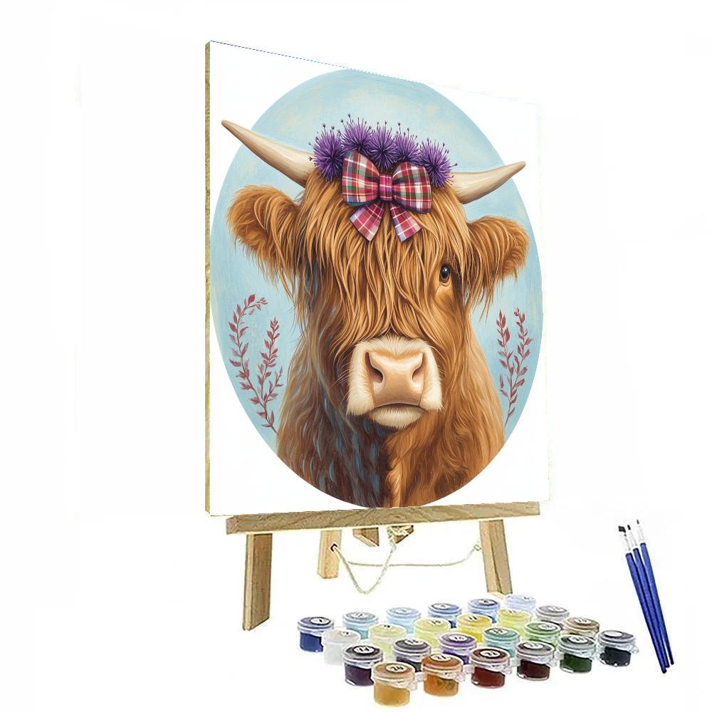 Highland Cow Thistle Crown Portrait DIY paint by numbers
