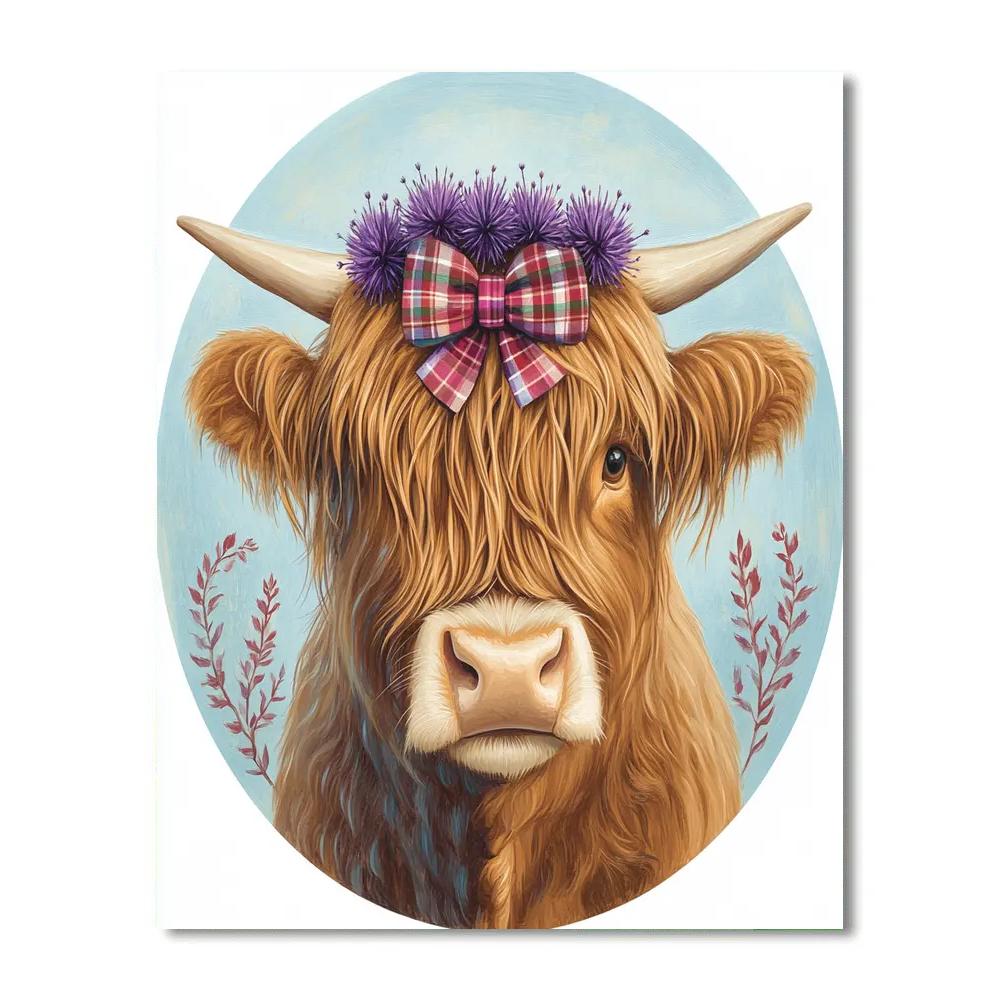 Highland Cow Thistle Crown Portrait DIY paint by numbers