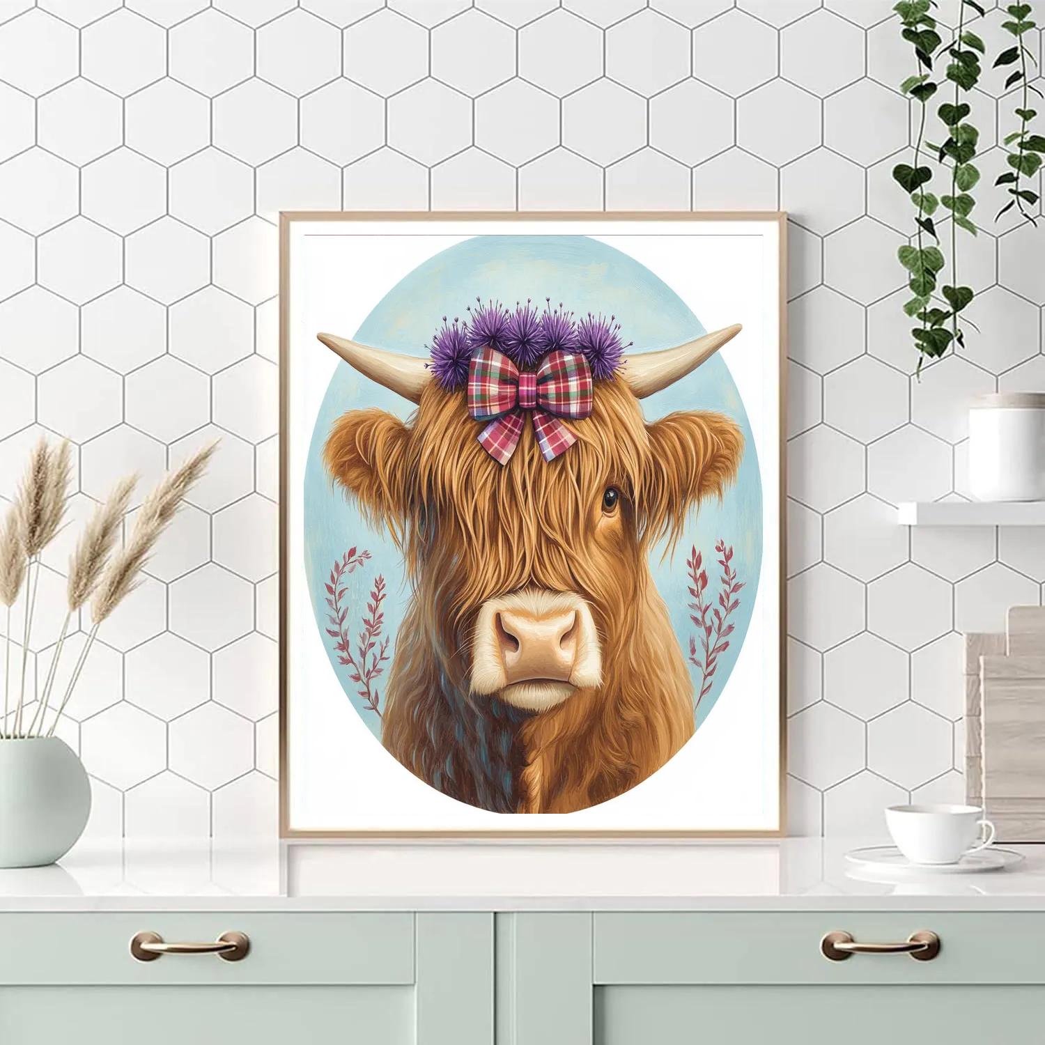 Highland Cow Thistle Crown Portrait DIY paint by numbers