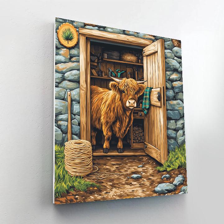 Workshop Shed Highland Cow Tool Helper paint by color