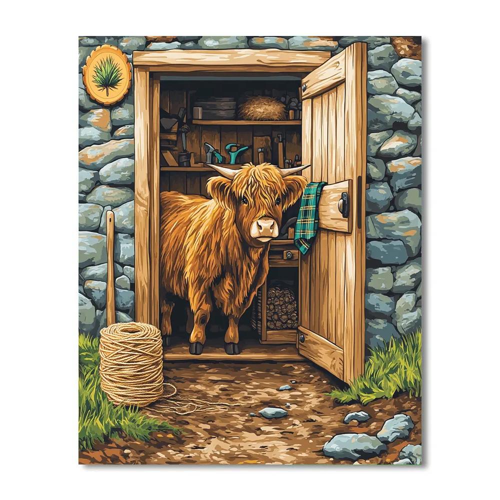 Workshop Shed Highland Cow Tool Helper paint by color