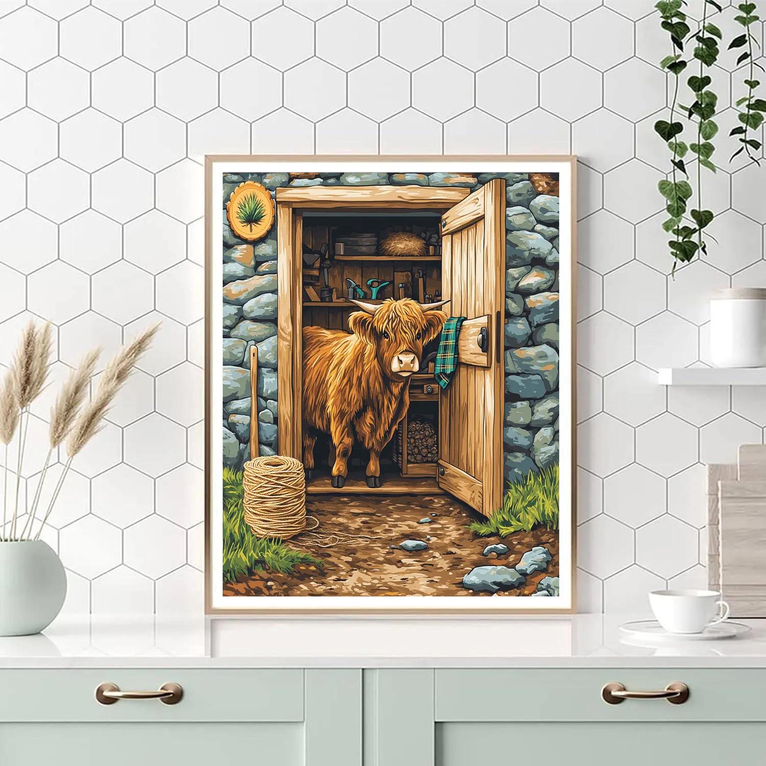 Workshop Shed Highland Cow Tool Helper paint by color