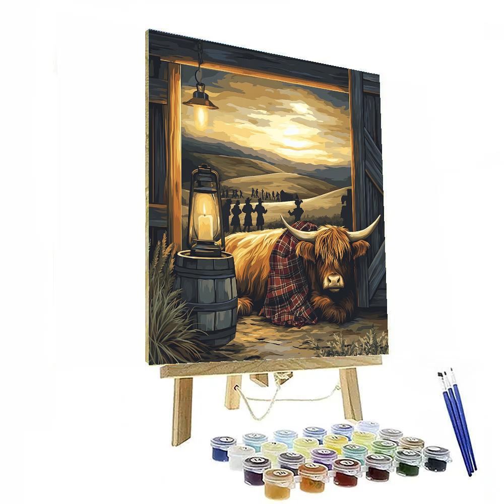 Highland Cow Candlelit Ceilidh Pause painting number kit