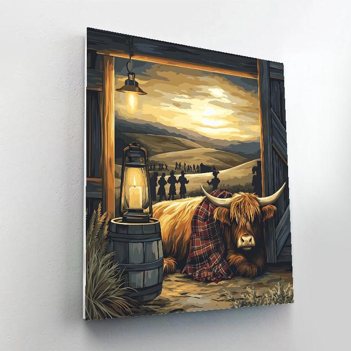 Highland Cow Candlelit Ceilidh Pause painting number kit