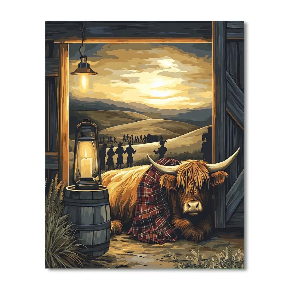 Highland Cow Candlelit Ceilidh Pause painting number kit