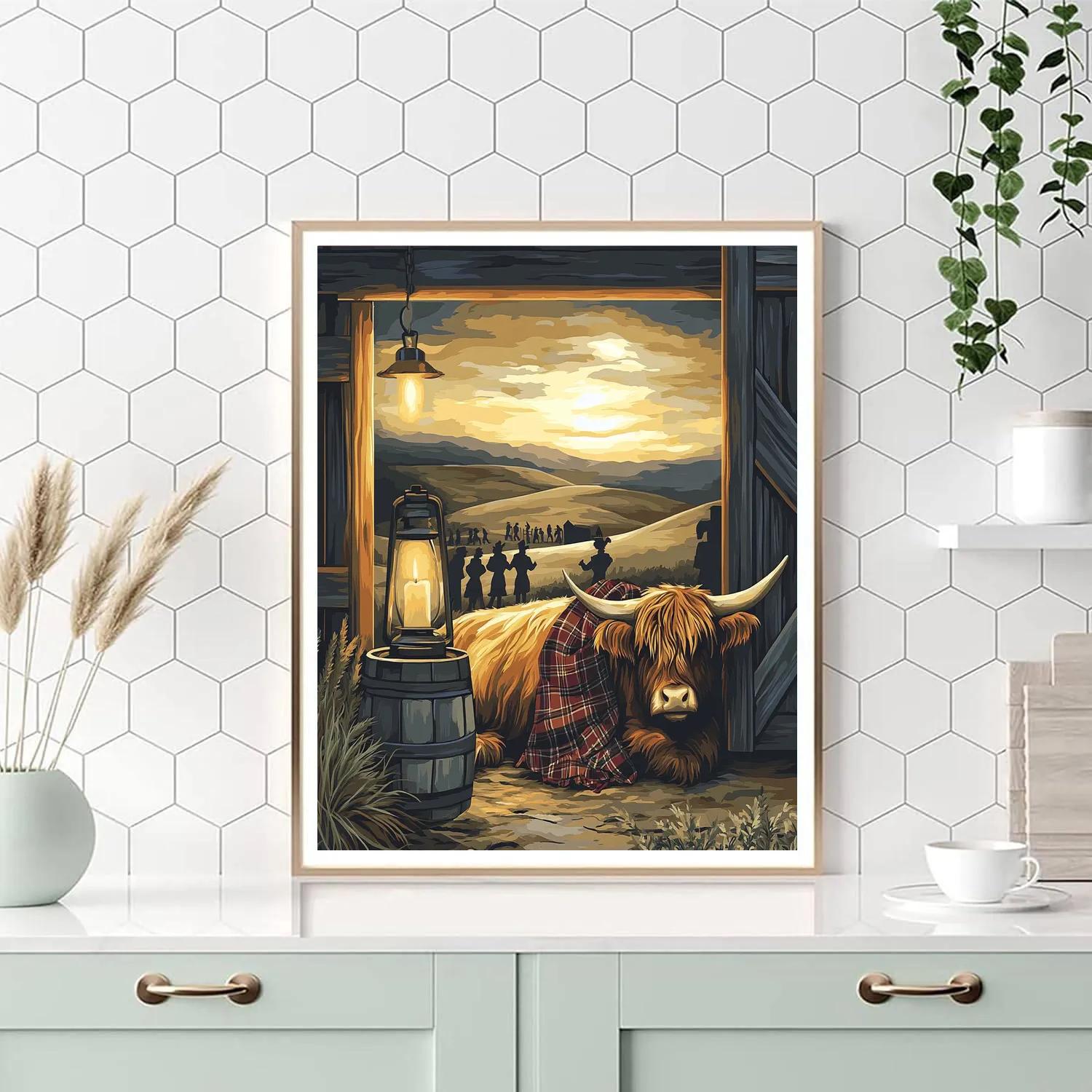 Highland Cow Candlelit Ceilidh Pause painting number kit