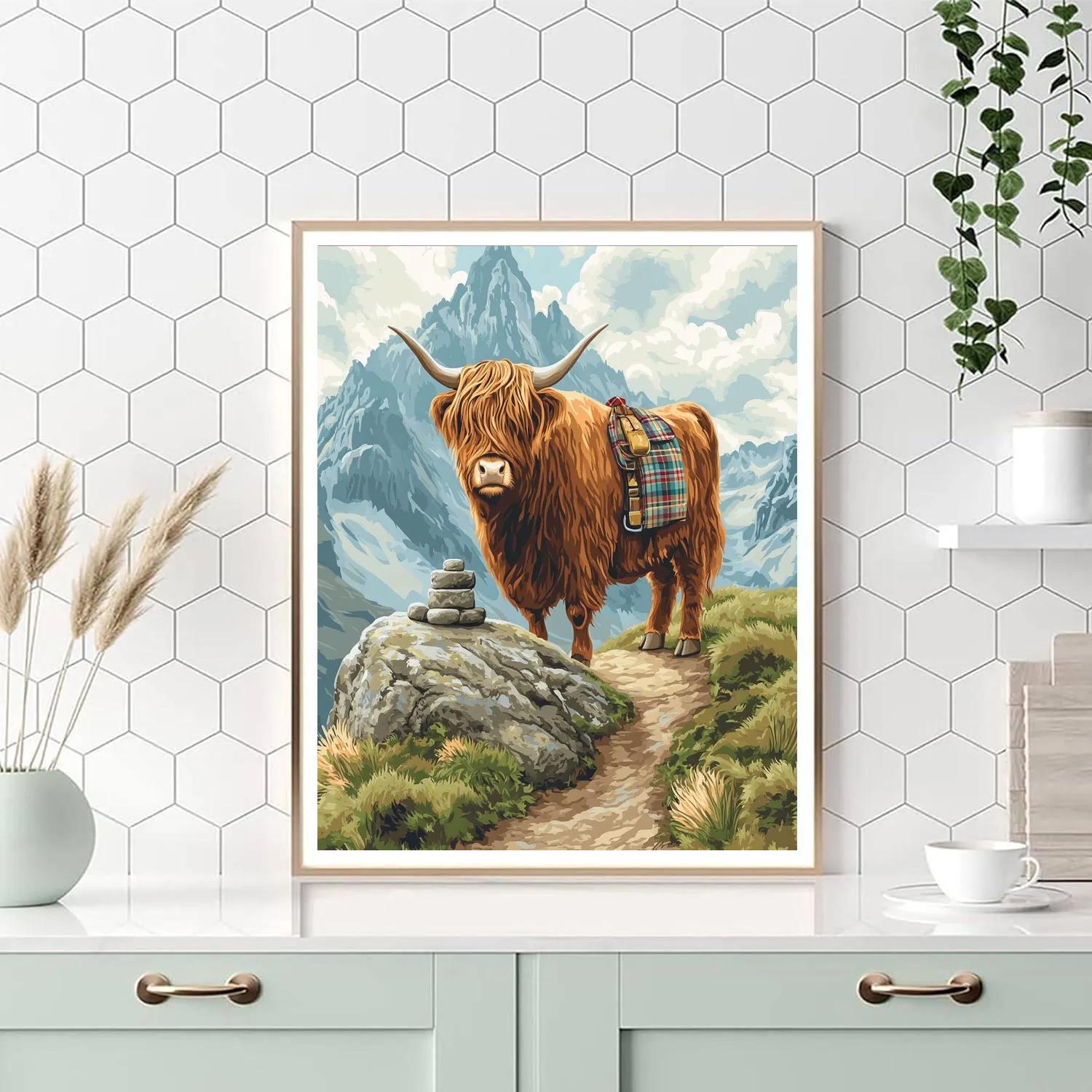 Mountain Pass Highland Cow Pathfinder Paint by numbers art