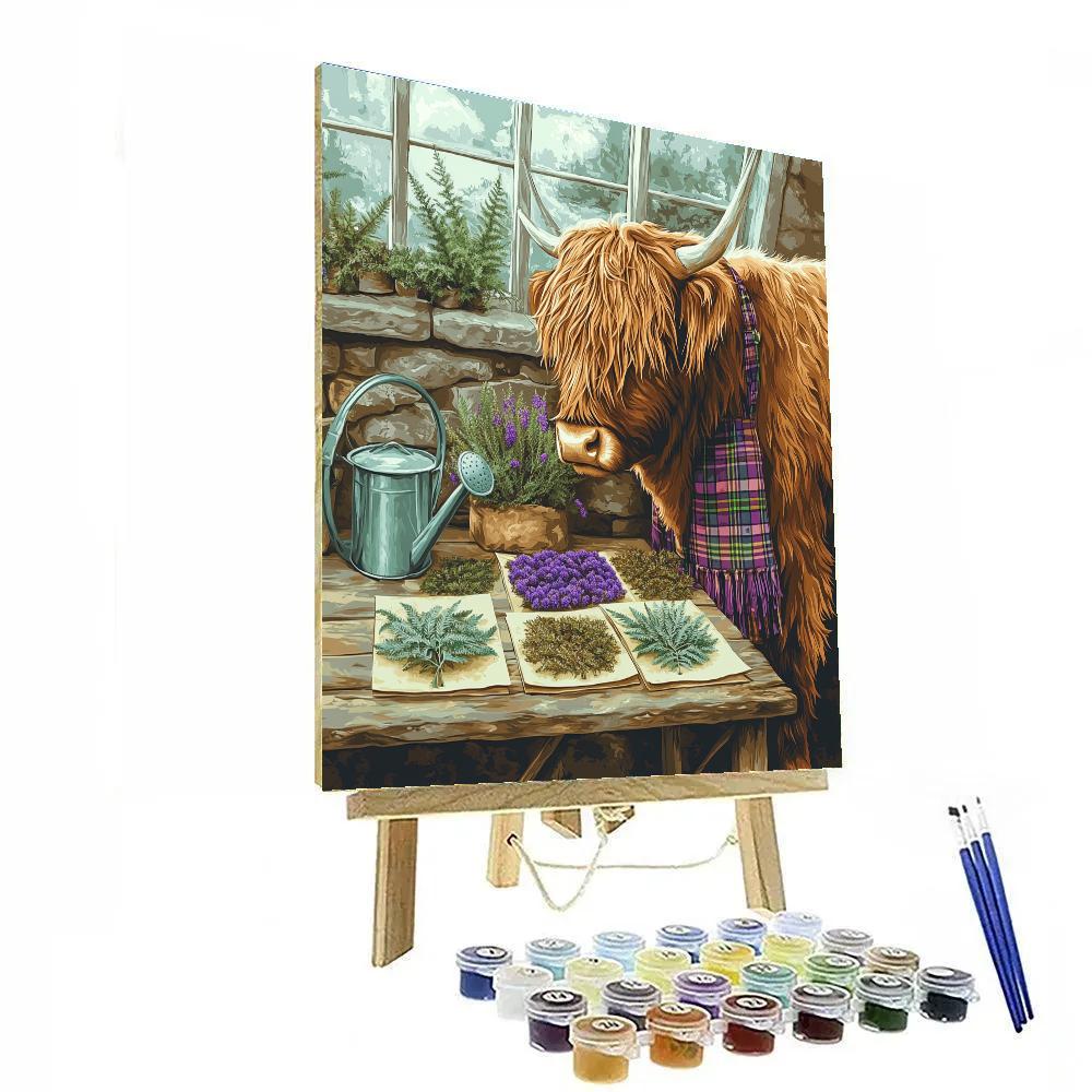 Highland Cow Botanical Pressing Table Painting by numbers kit