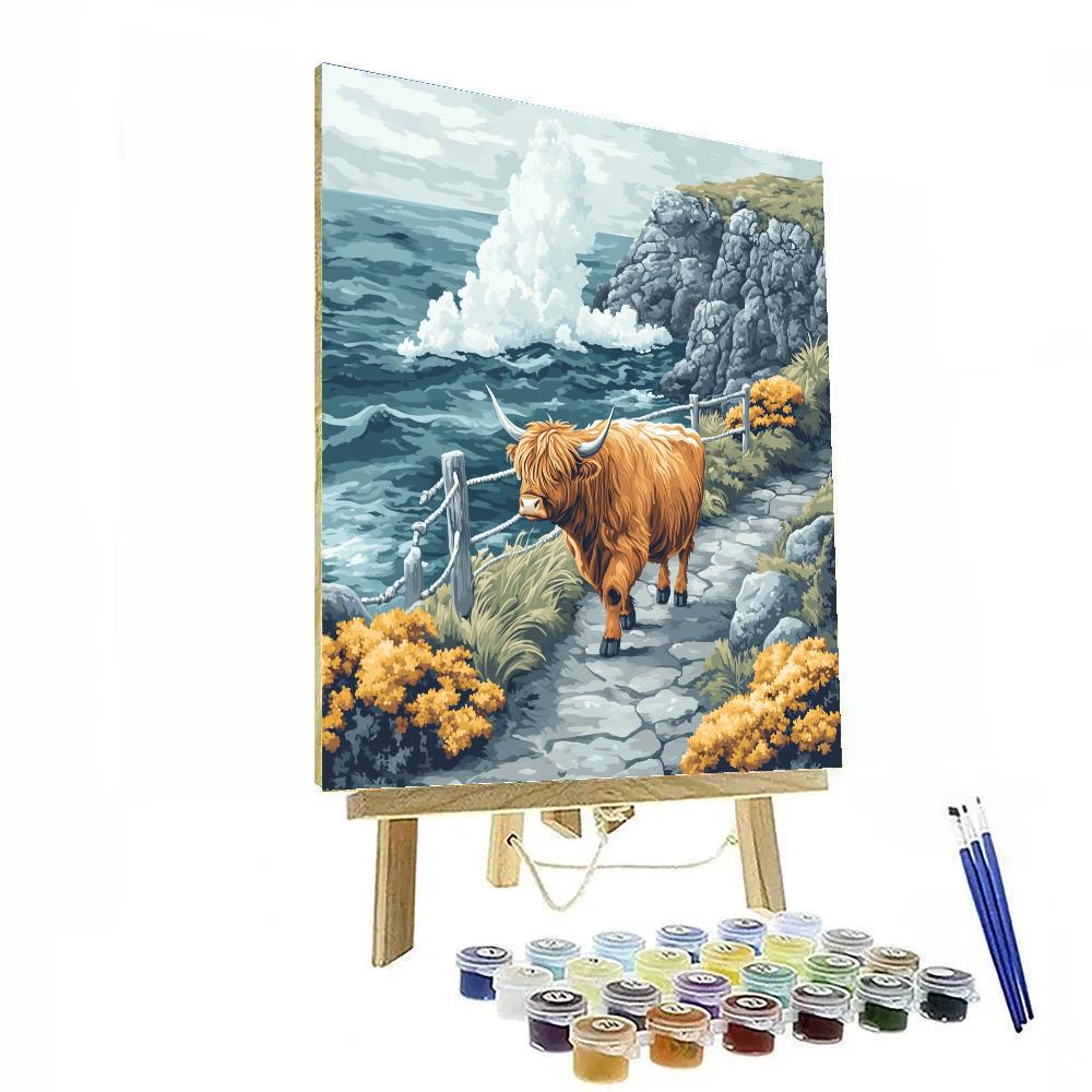 Highland Cow Sea Spray Cliff Path painting number kit