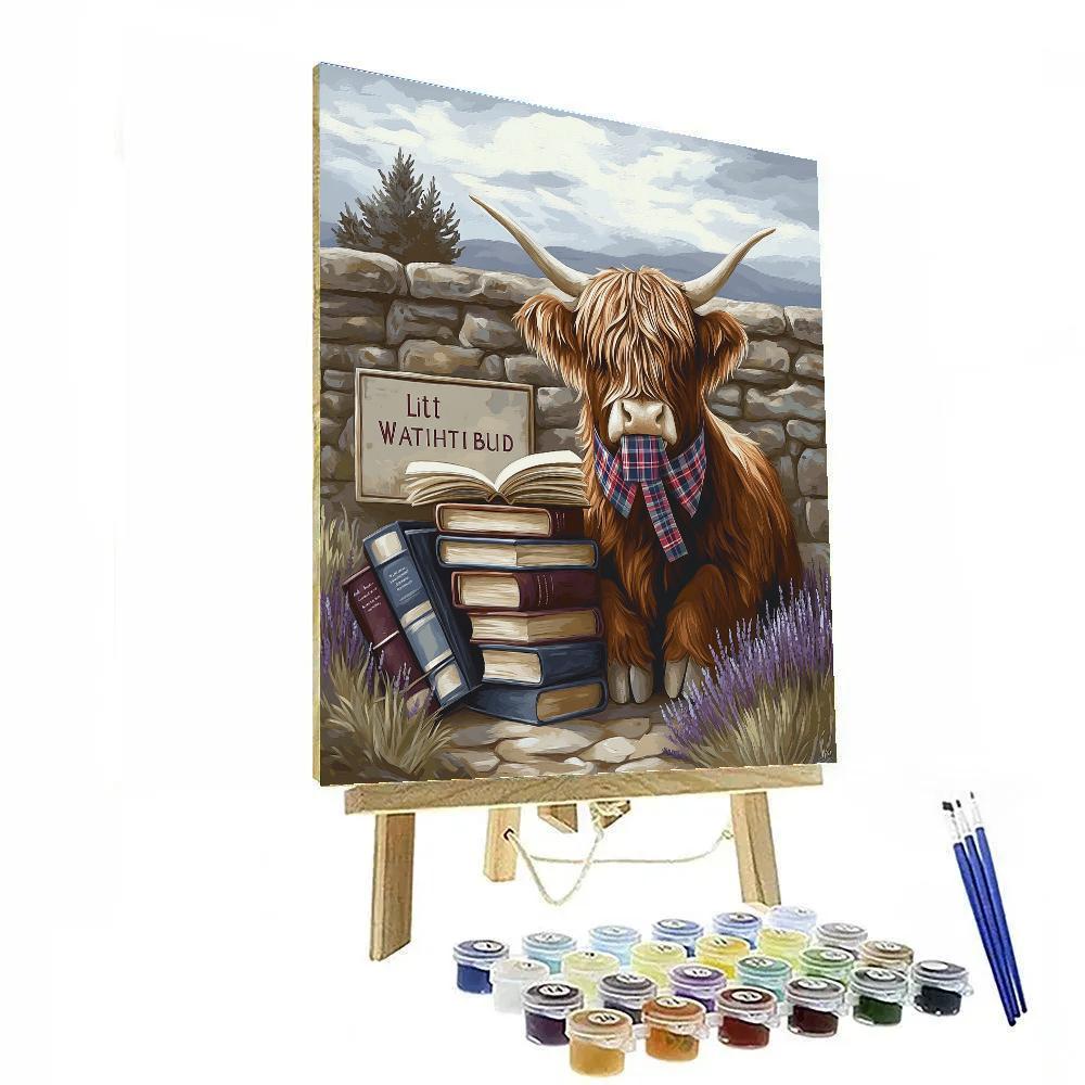 Library Nook Highland Cow Bookmark painting number kit