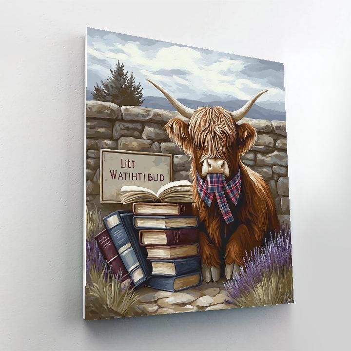 Library Nook Highland Cow Bookmark painting number kit