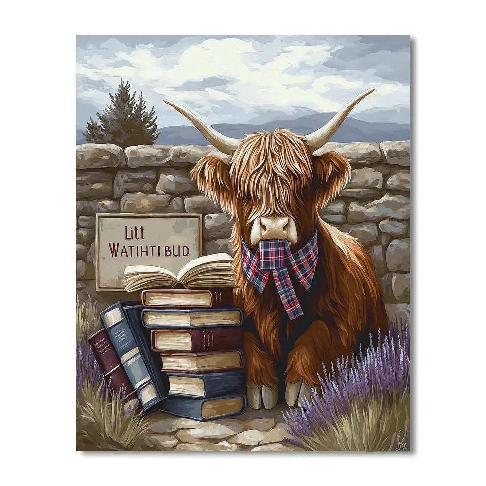 Library Nook Highland Cow Bookmark painting number kit