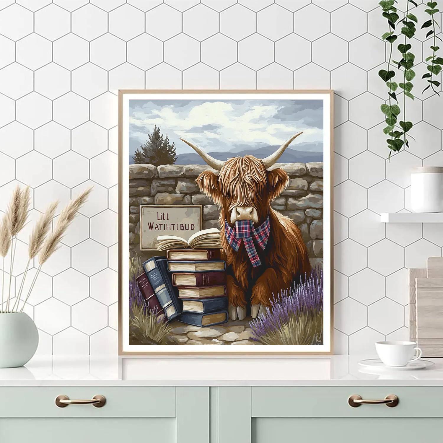 Library Nook Highland Cow Bookmark painting number kit