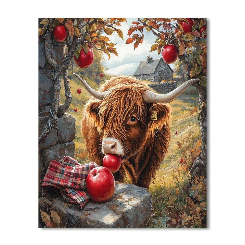 Highland Cow Orchard Apple Nudge Paint by numbers kits