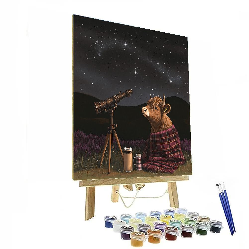 Highland Cow Night Sky Telescope Friend paint by numbers