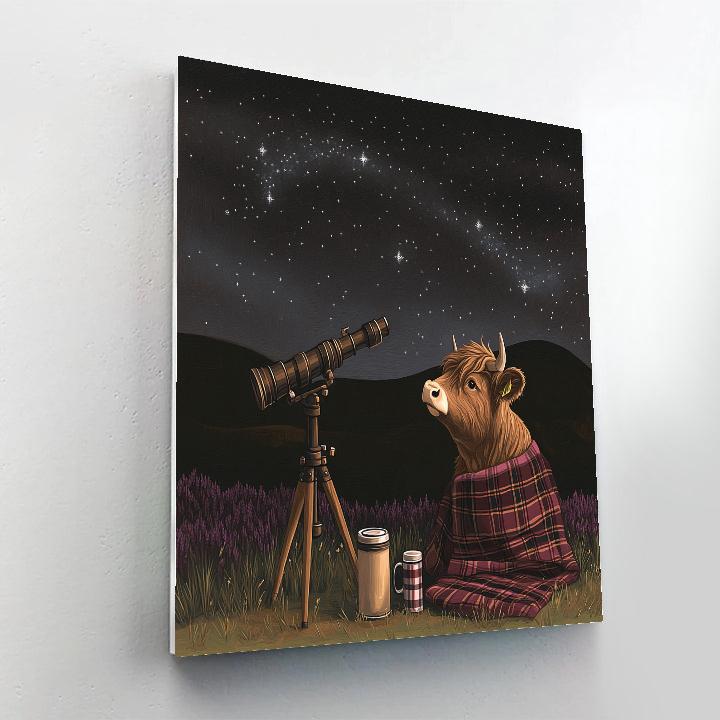 Highland Cow Night Sky Telescope Friend paint by numbers