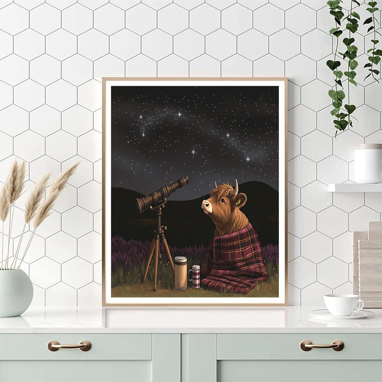 Highland Cow Night Sky Telescope Friend paint by numbers