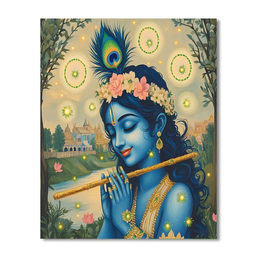 Krishna As The Flute Of Orbiting Fireflies Numbered painting kits