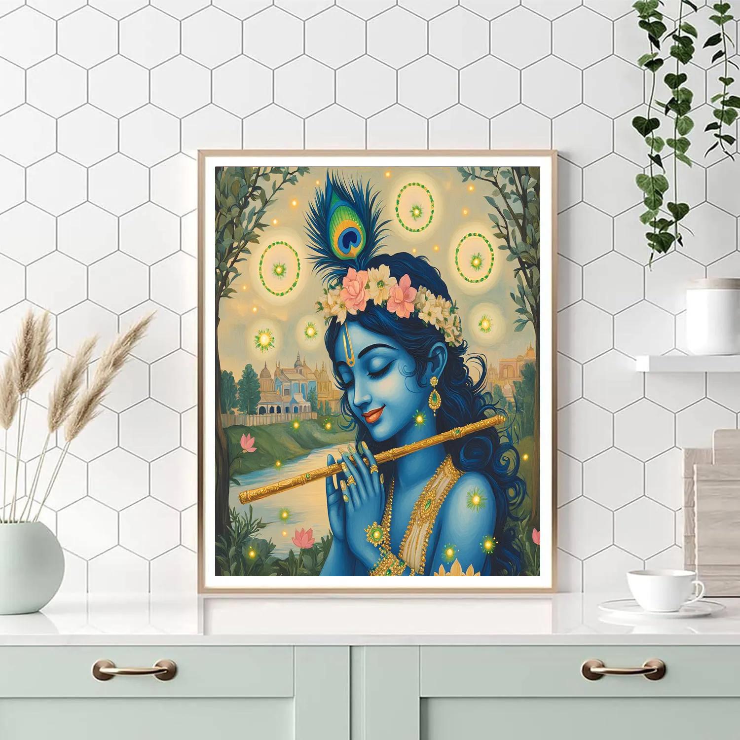 Krishna As The Flute Of Orbiting Fireflies Numbered painting kits