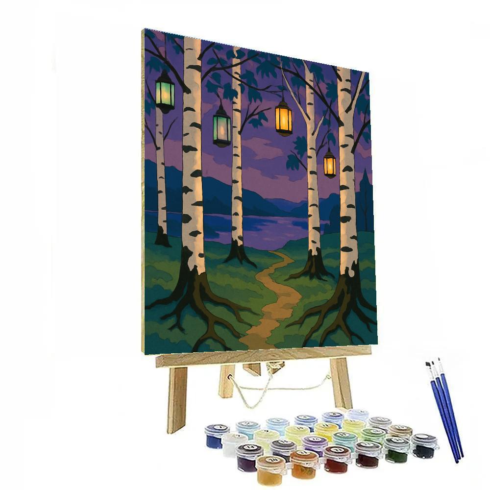 Lanternlit Tree Grove Of Paper Birch paint by color