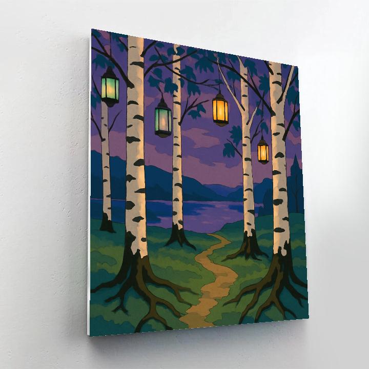 Lanternlit Tree Grove Of Paper Birch paint by color