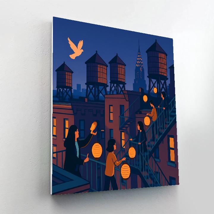 Rooftop Water Towers In New York Twilight Parade Painting by numbers kit