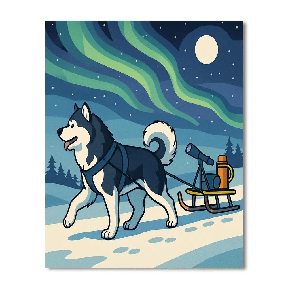 Stargazer Sled Team, Aurora Dog Number painting