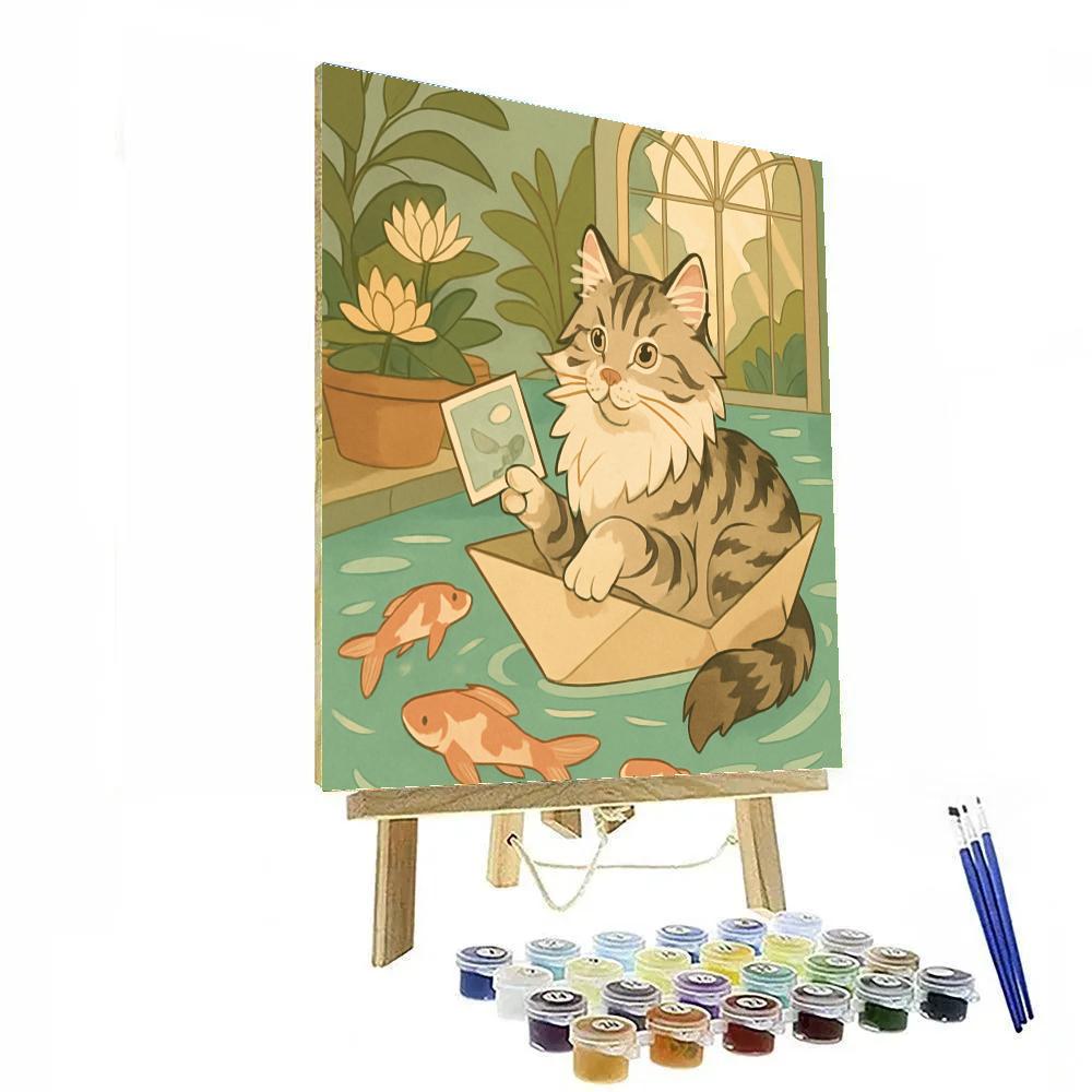 Riverboat Postcards With Cat Companion painting number kit