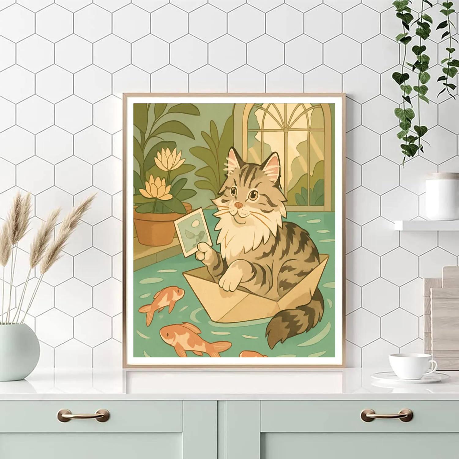 Riverboat Postcards With Cat Companion painting number kit