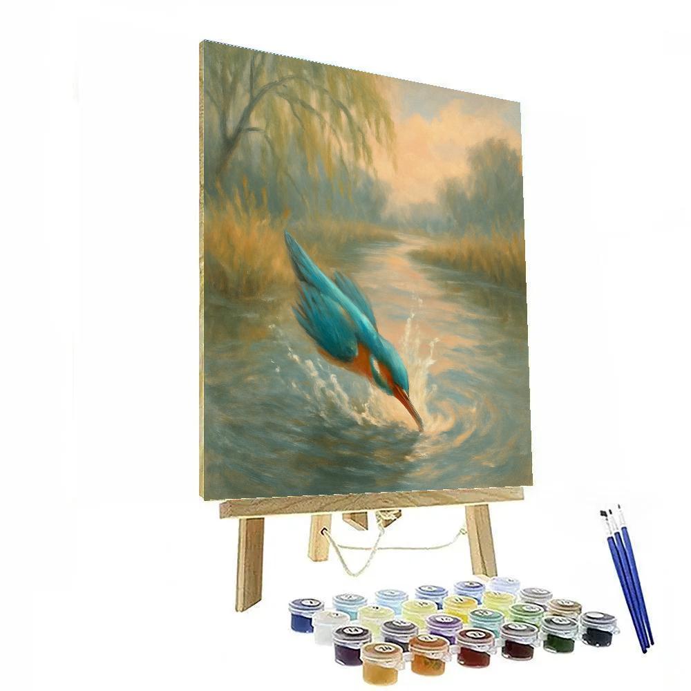 Kingfisher Splash Over Glassy Bend paint by numbers
