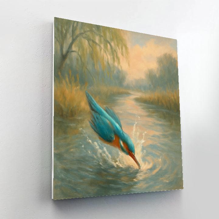 Kingfisher Splash Over Glassy Bend paint by numbers