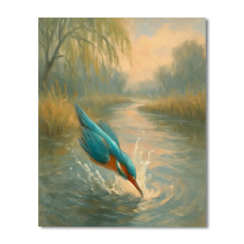Kingfisher Splash Over Glassy Bend paint by numbers