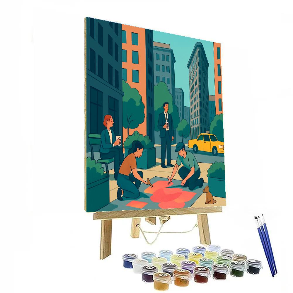 New York Pocket Park With Time Lapse Chalk Murals Numbered painting kits