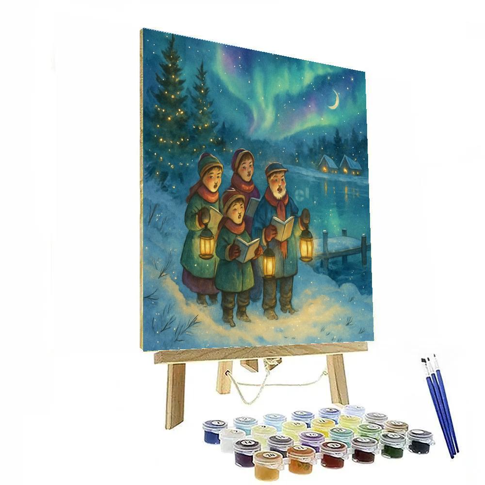 Aurora Carolers By The Frozen Lake paint by color