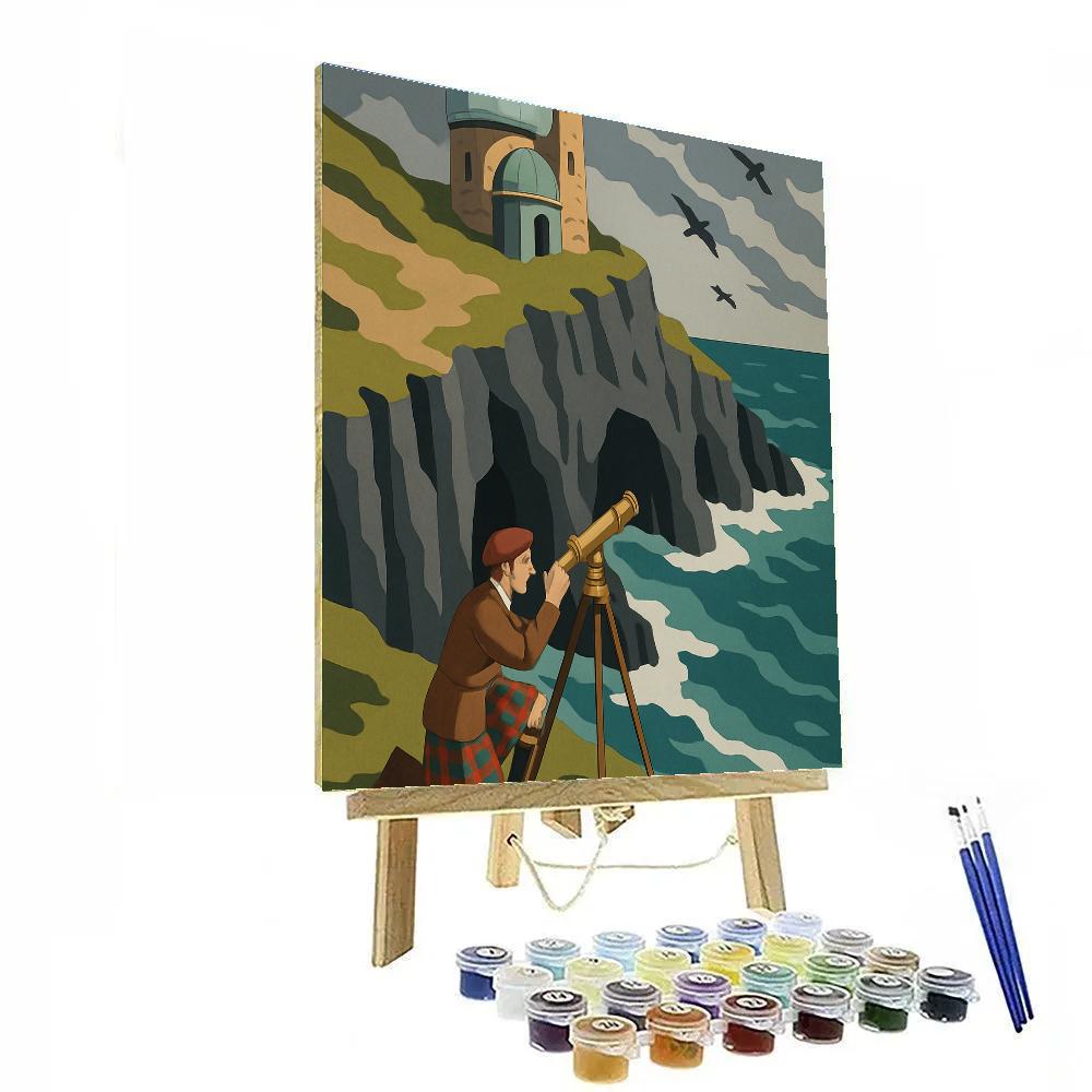 Clifftop Observatory Above Sea Caves Scotland Number painting