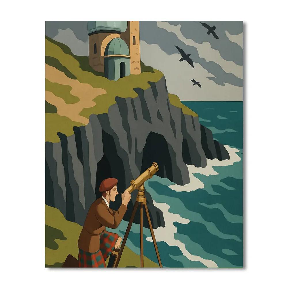 Clifftop Observatory Above Sea Caves Scotland Number painting