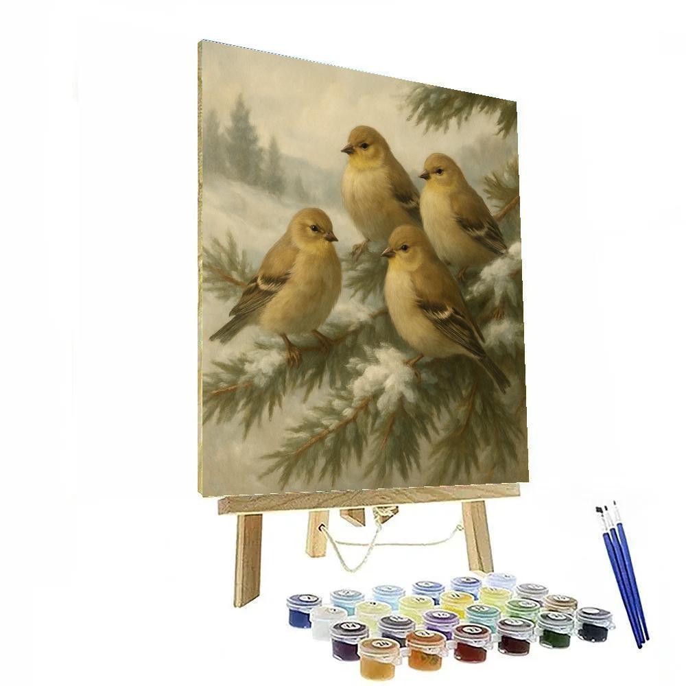 Snowy Cedar Rest For Goldfinches Painting by numbers kit