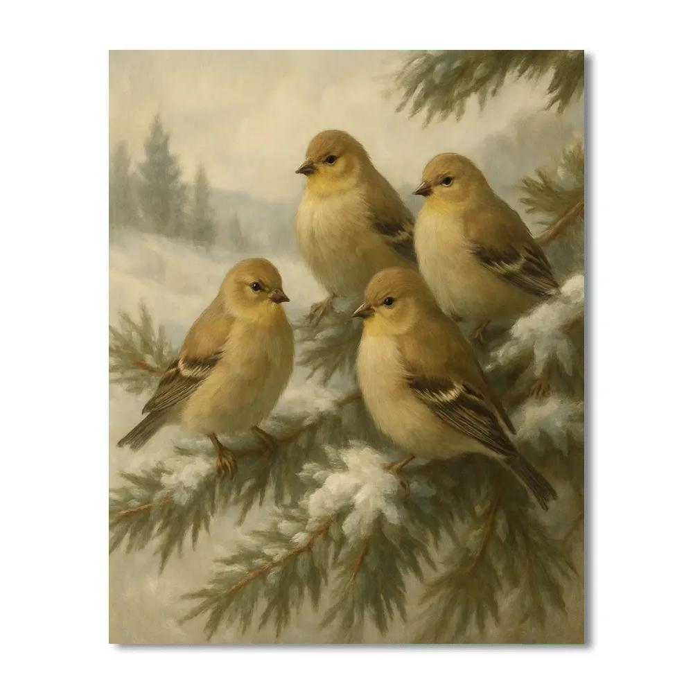 Snowy Cedar Rest For Goldfinches Painting by numbers kit