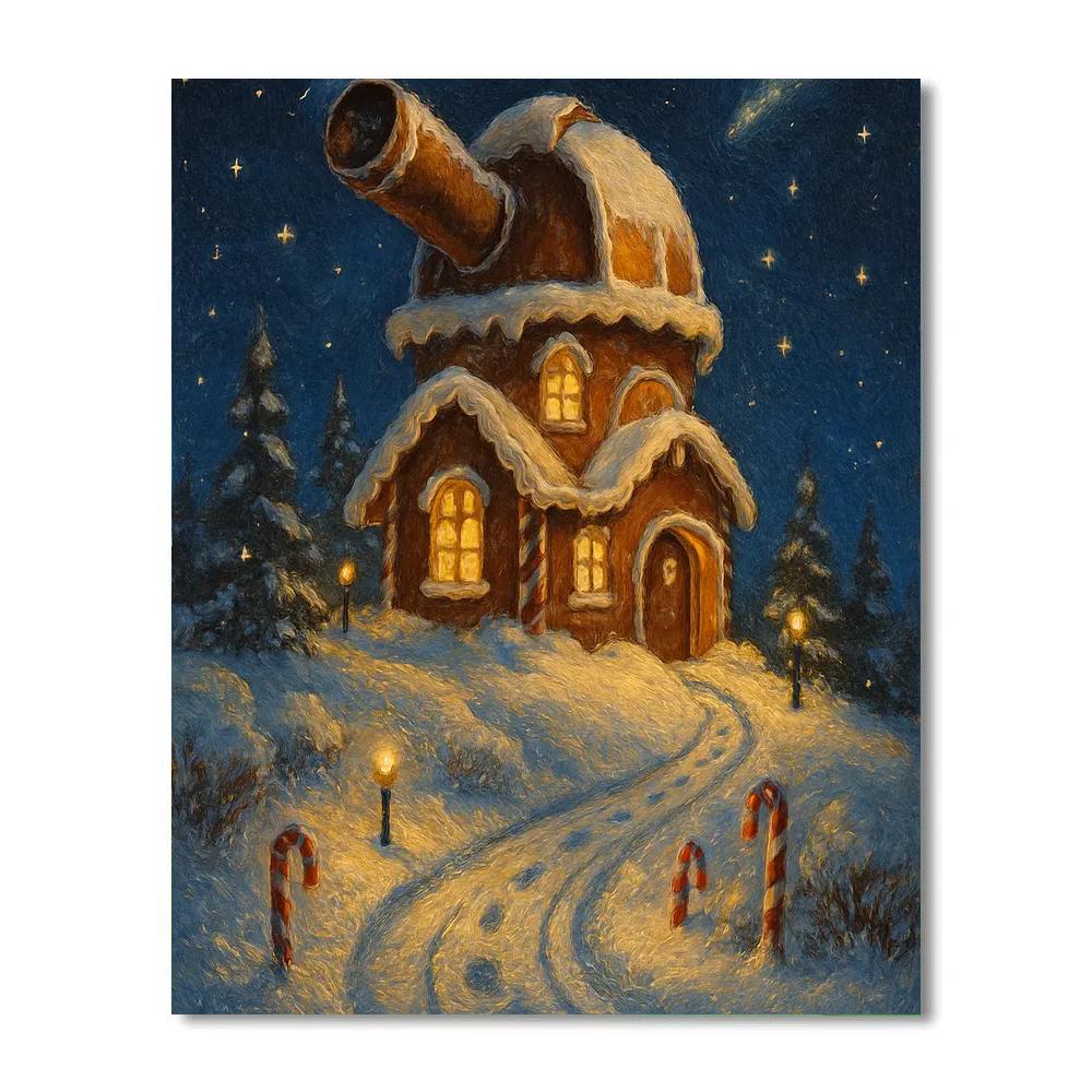 Gingerbread Observatory On The Snowy Hill paint by color